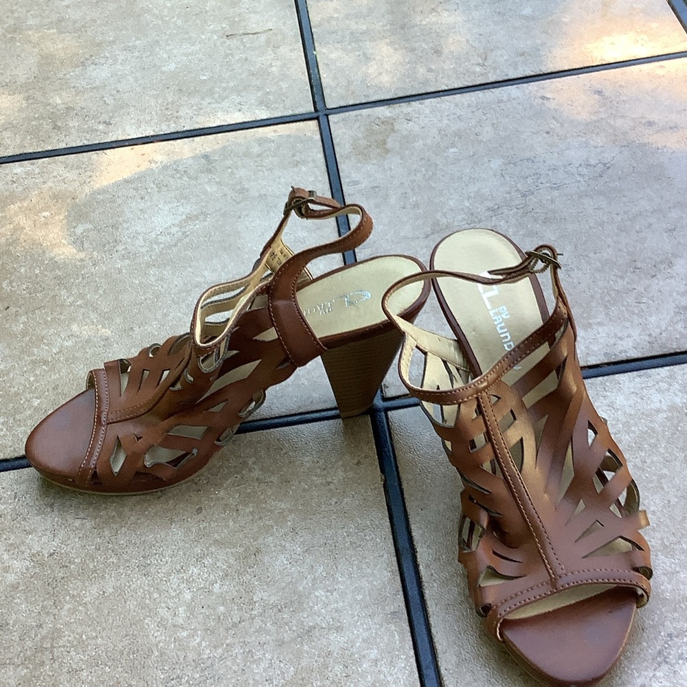 CL by Laundry Tan Cutout Strappy Heel Sandals
